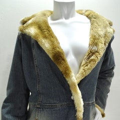 Decadence Denim-Mantel aus Kaninchenpelz