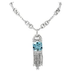 Vintage Decadent 11.21 Carat Diamond Asscher Aquamarine Chandelier 18K Choker Necklace