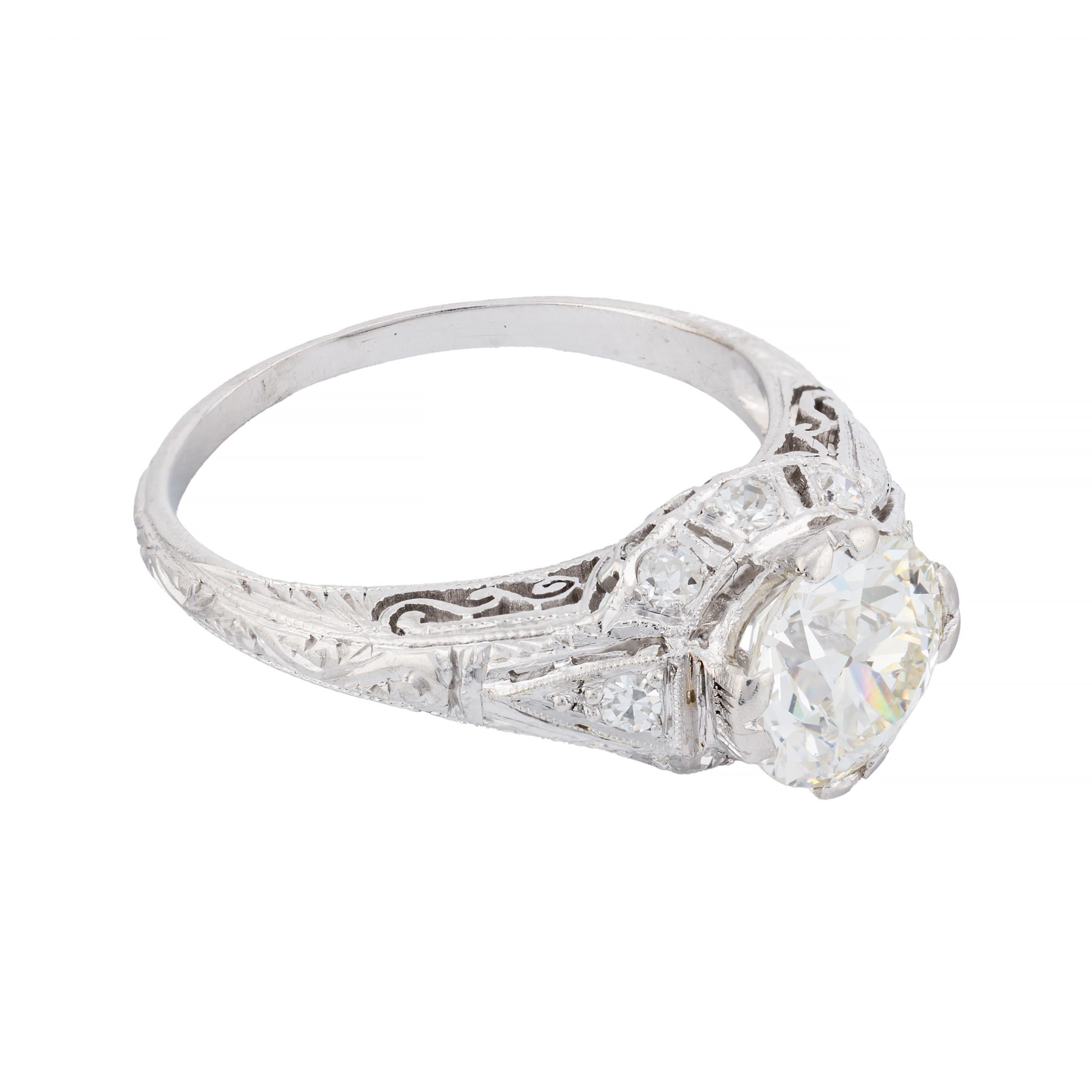 Old European Cut Decadent Art Deco 1.92CTW European Cut Diamond Engagement Ring in Platinum For Sale