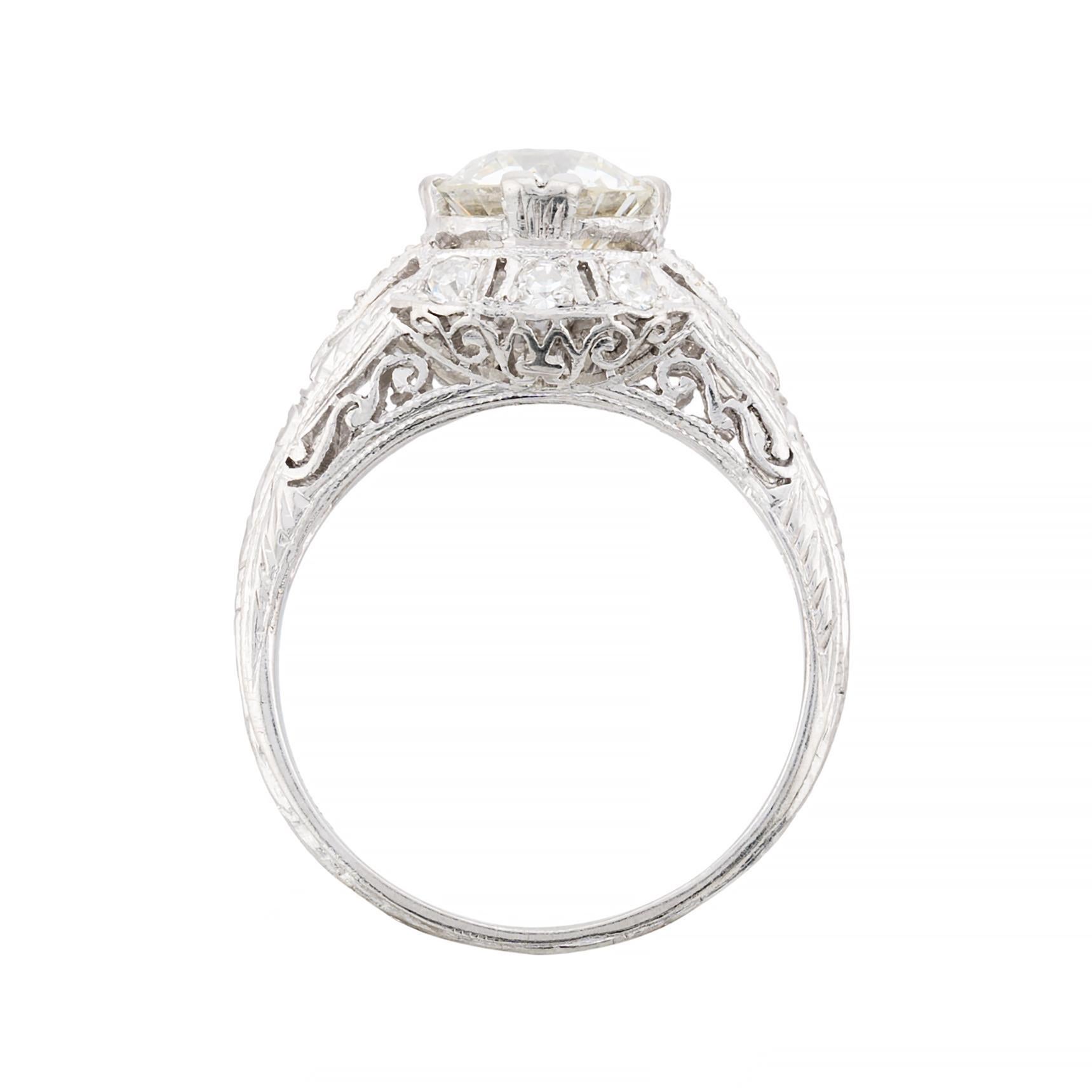 Women's Decadent Art Deco 1.92CTW European Cut Diamond Engagement Ring in Platinum For Sale