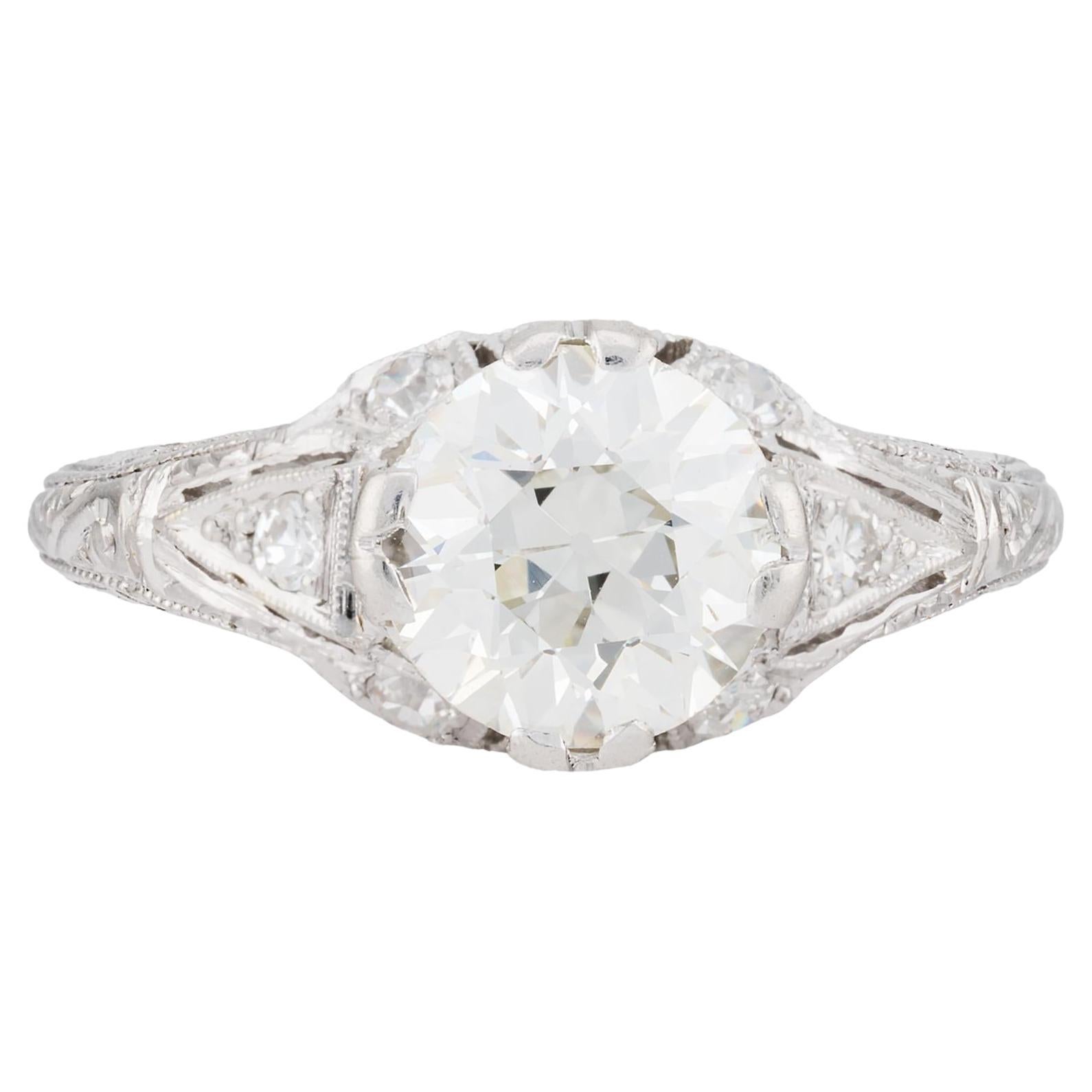 Decadent Art Deco 1.92CTW European Cut Diamond Engagement Ring in Platinum