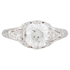 Decadent Art Deco 1.92CTW European Cut Diamond Engagement Ring in Platinum