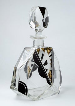 Decadent Art Deco Czech Crystal and Enamel Bohemian Bottle, 1930s