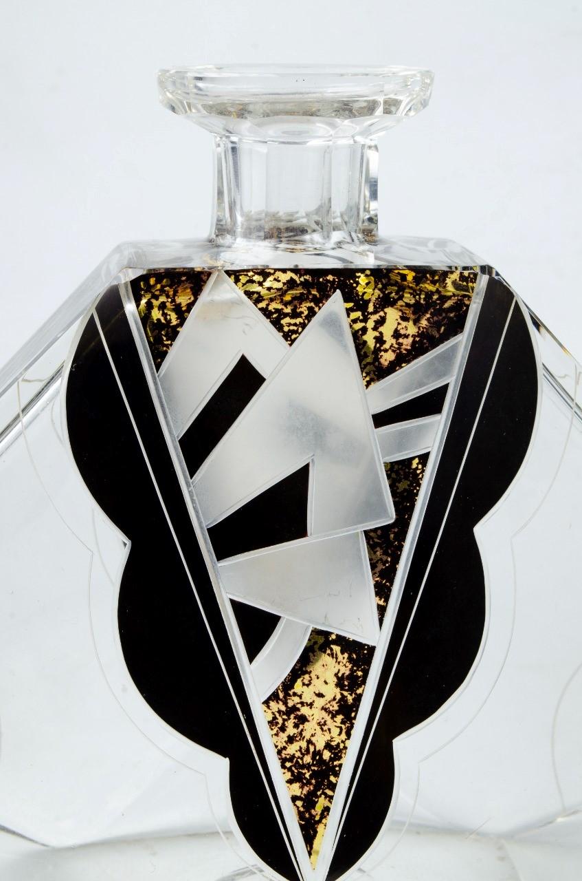 Enameled Decadent Art Deco Czech Crystal and Enamel Bohemian Bottle, 1930s For Sale