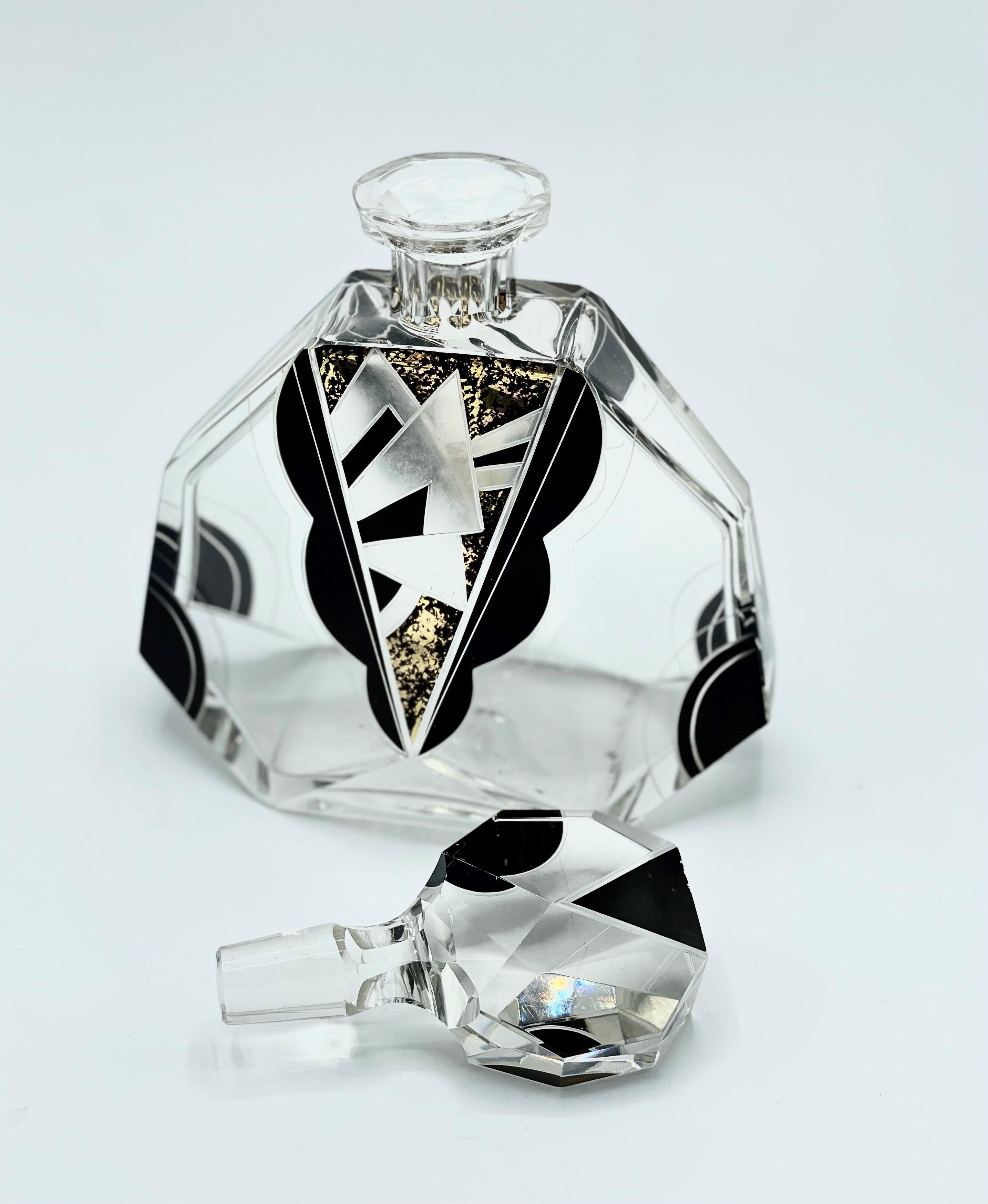 20th Century Decadent Art Deco Czech Crystal and Enamel Bohemian Bottle, 1930s For Sale