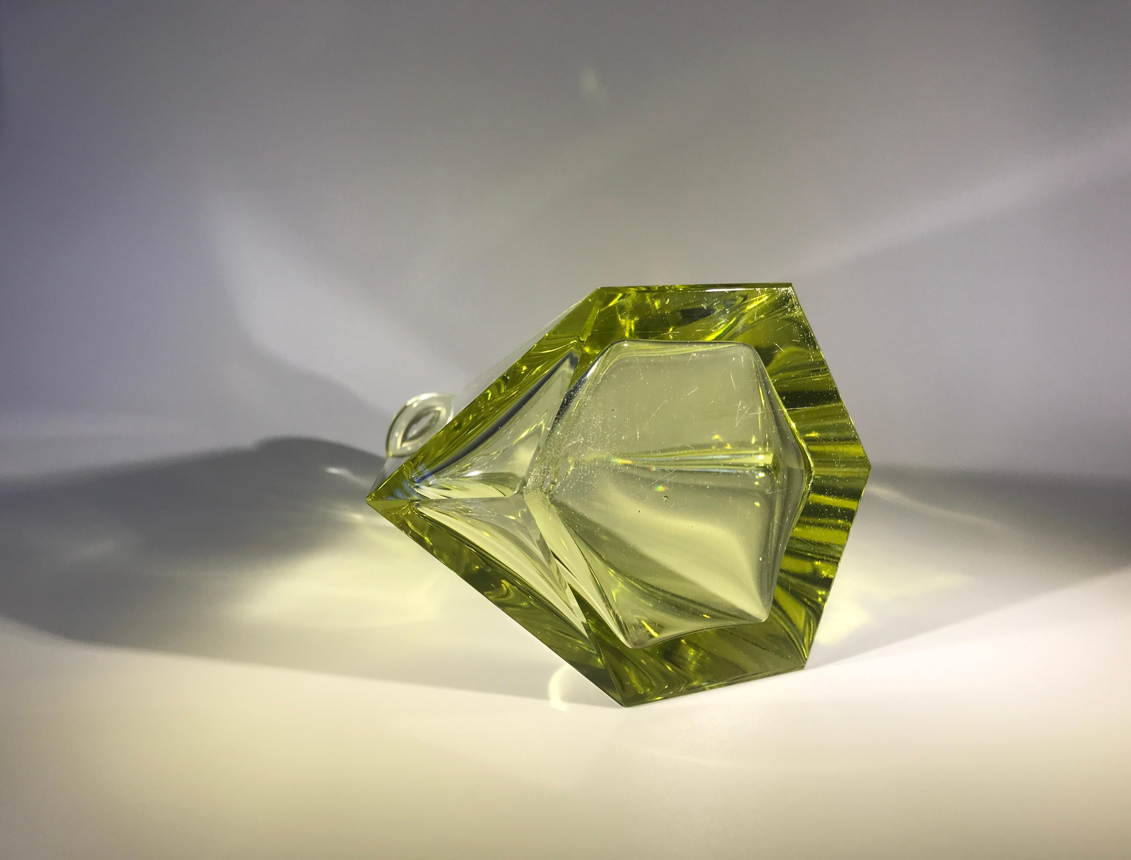 Decadent Art Deco Vogue, Faceted Chartreuse Czech Crystal Decanter 2
