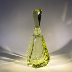 Decadent Art Deco Vogue, Faceted Chartreuse Czech Crystal Decanter