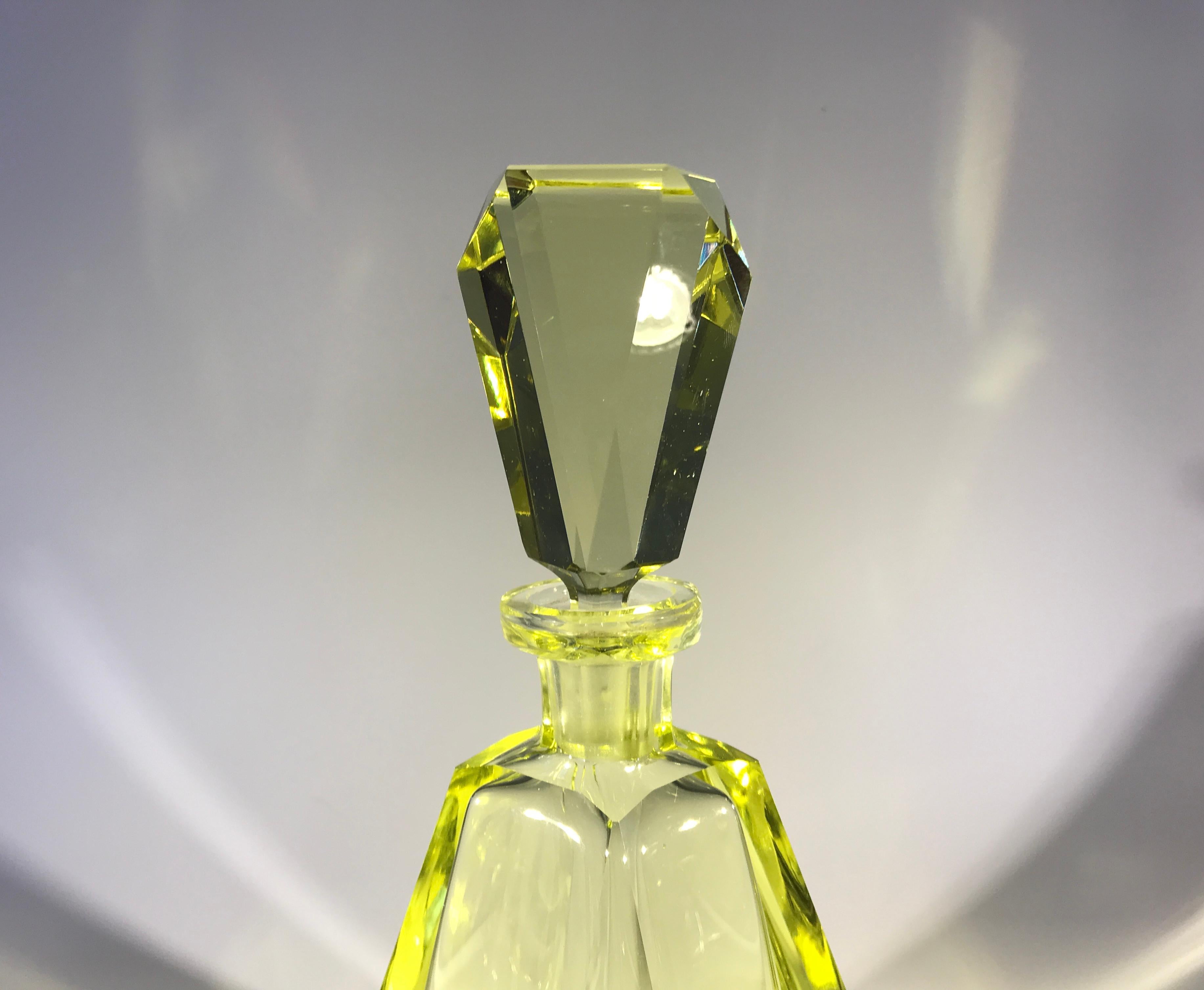 Glass Decadent Art Deco Vogue, Faceted Chartreuse Czech Crystal Decanter