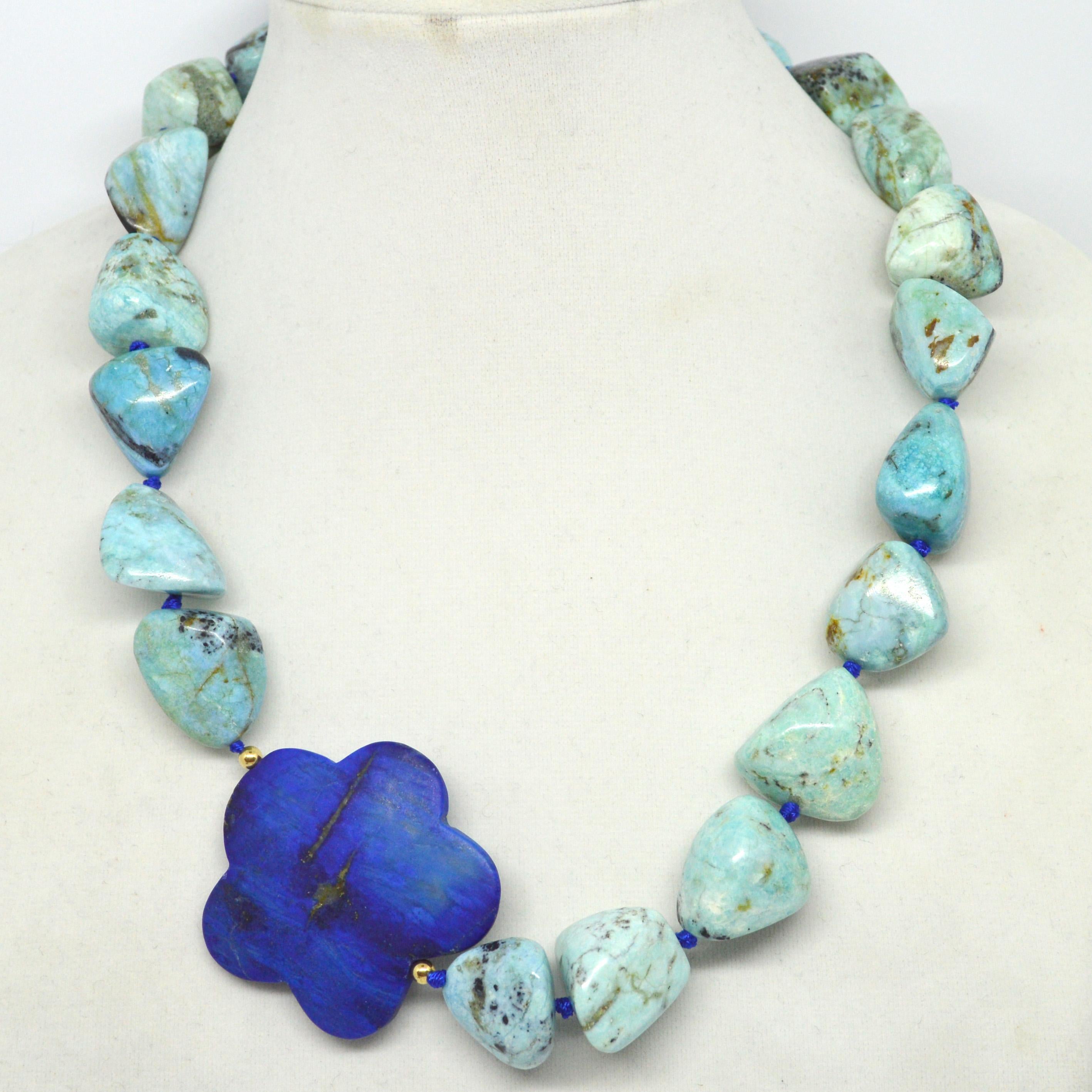 Women's Decadent Jewels African Blue Opal Lapis Lazuli Gold Necklace
