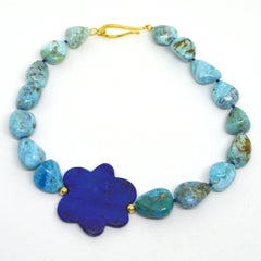 Decadent Jewels African Blue Opal Lapis Lazuli Gold Necklace
