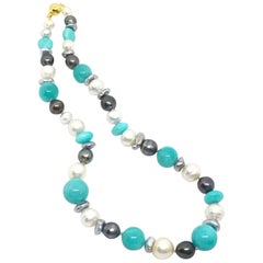 Decadent Jewels Amazonite Australian South Sea Tahitian Pearl 14k Gold Necklace