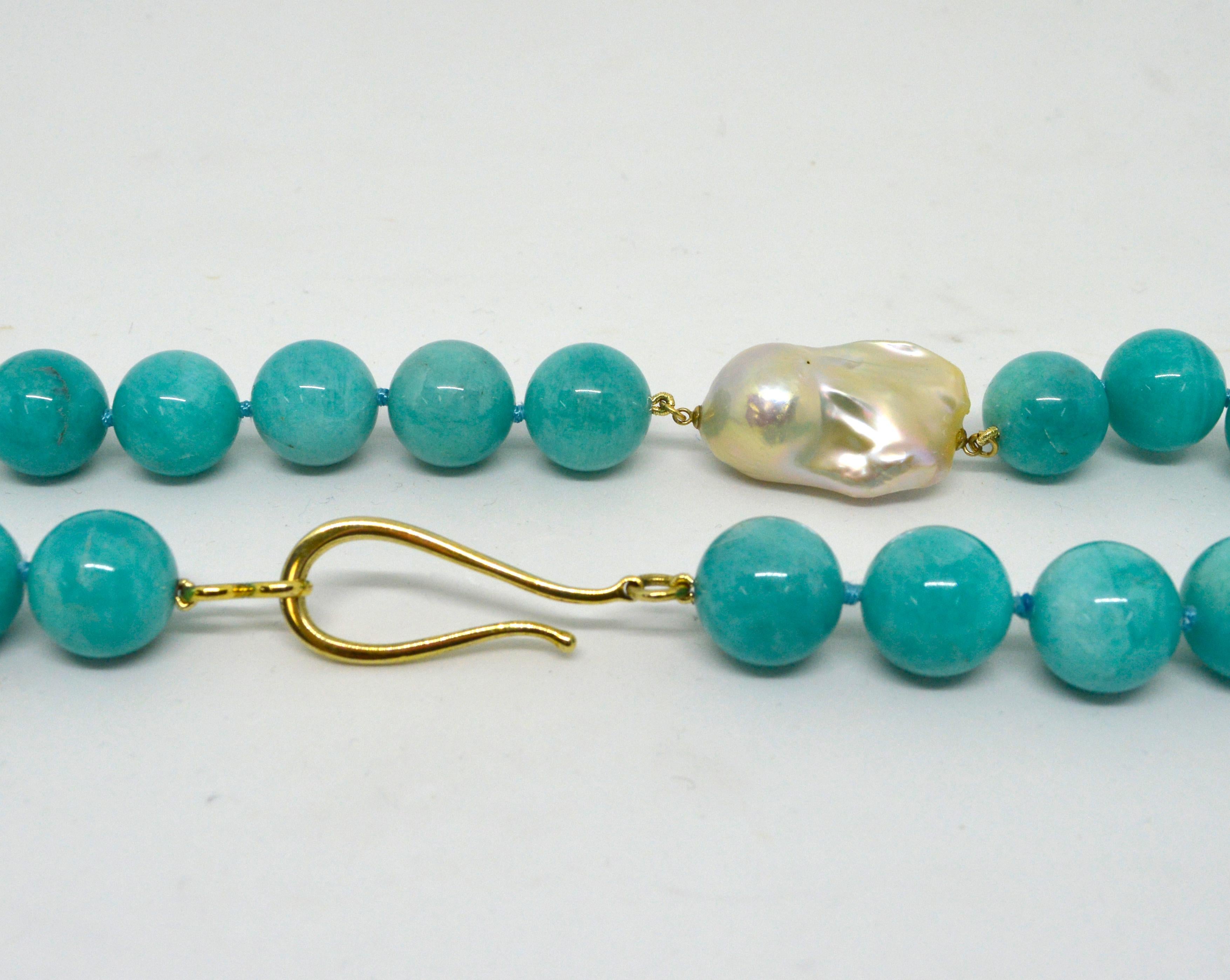 Modern Decadent Jewels Amazonite Fresh Water Baroque Pearl Necklace