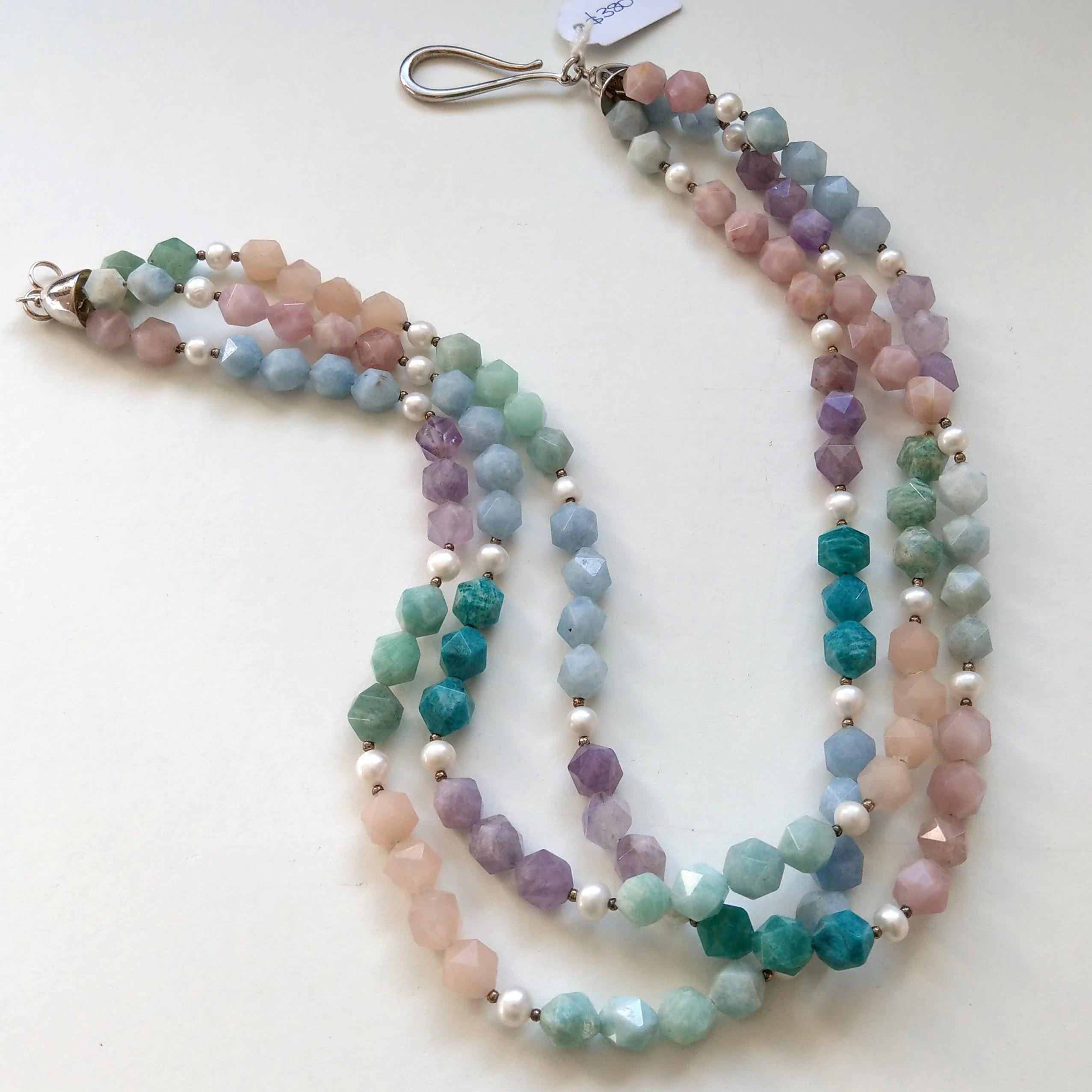 Bead Decadent Jewels Amazonite Morganite Blue Lace Amethyst Pearl Silver Necklace