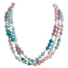 Decadent Jewels Amazonite Morganite Blue Lace Amethyst Pearl Silver Necklace