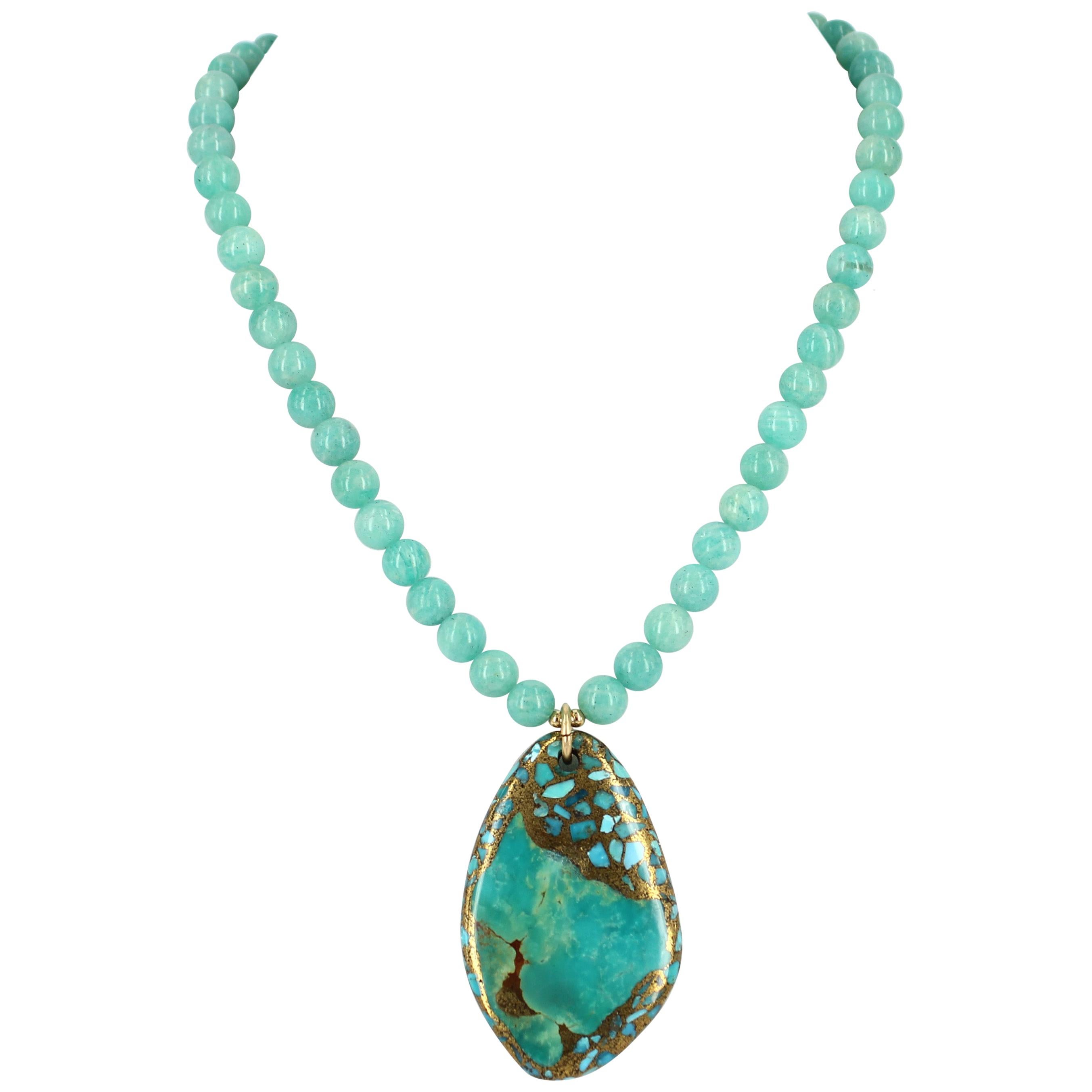 Decadent Jewels Amazonite Turquoise Gold Necklace For Sale