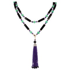 Decadent Jewels Amethyst Chrysophase Spinal Onyx Sautoir Tassel Gold filled