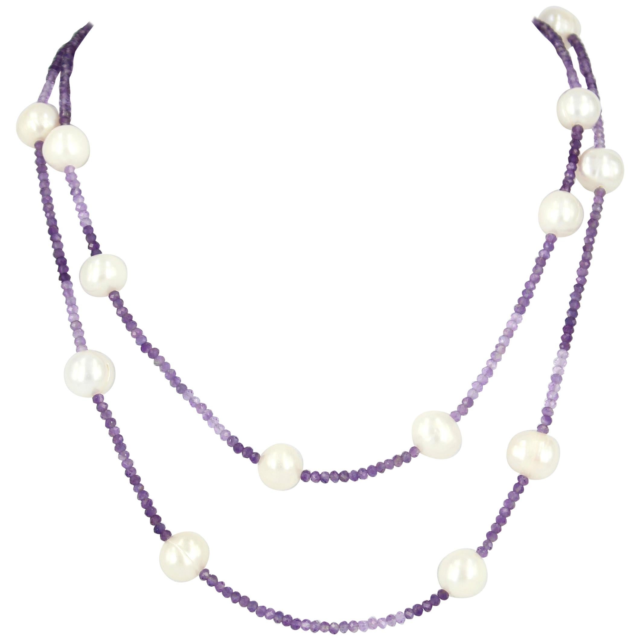 Decadent Jewels Amethyst Grey Fresh Water Pearl Silver Necklace