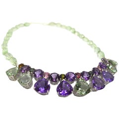 Decadent Jewels Amethyst Prasiolite Tourmaline Riviere Silver Necklace