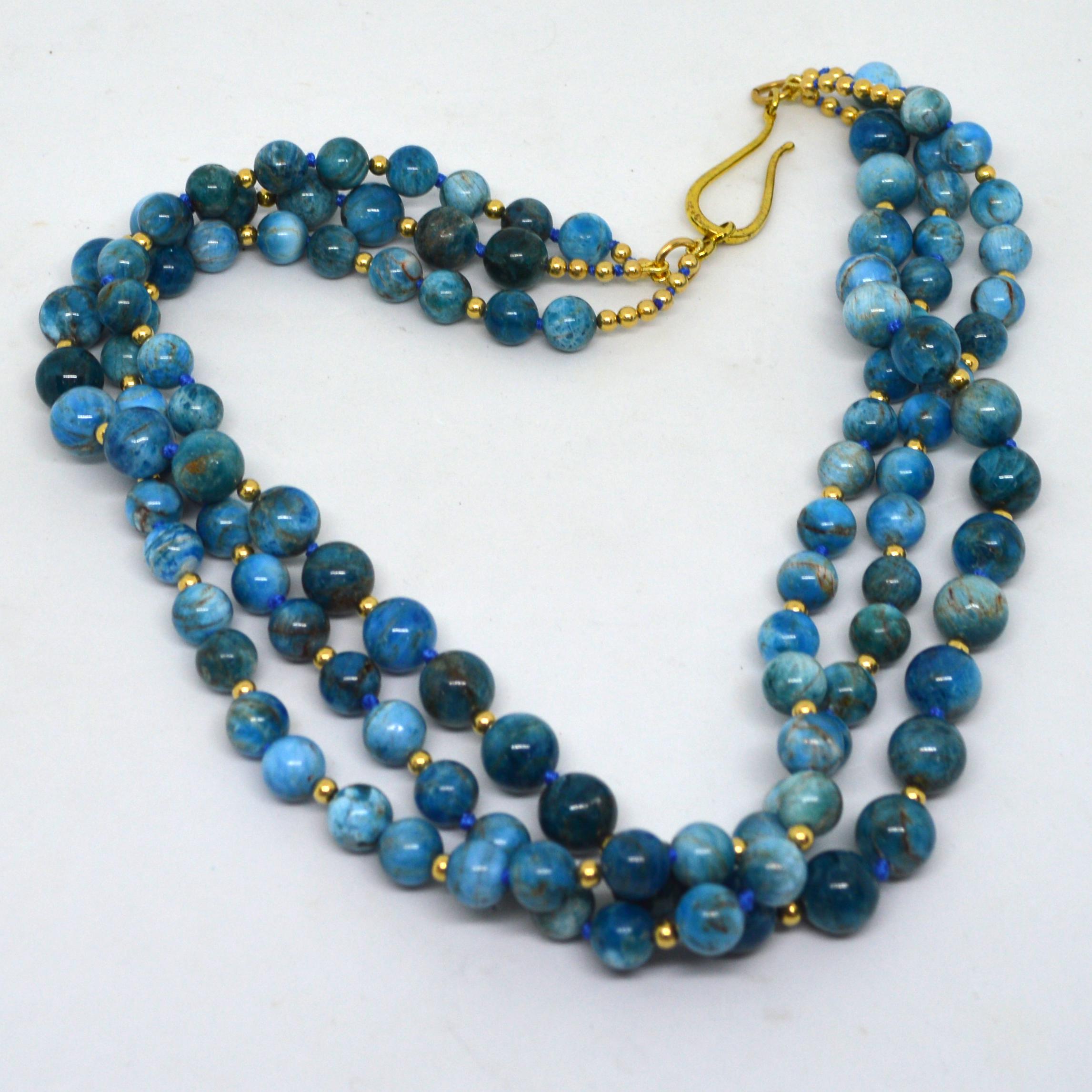 Stand Out with Style when you wear this Stylish Necklace  

                Apatite Round 12mm
                Apatite Round 10mm
                Sterling Silver Gold Plated Hook Clasp 55mm
                4mm Gold Filled Round Beads
               
