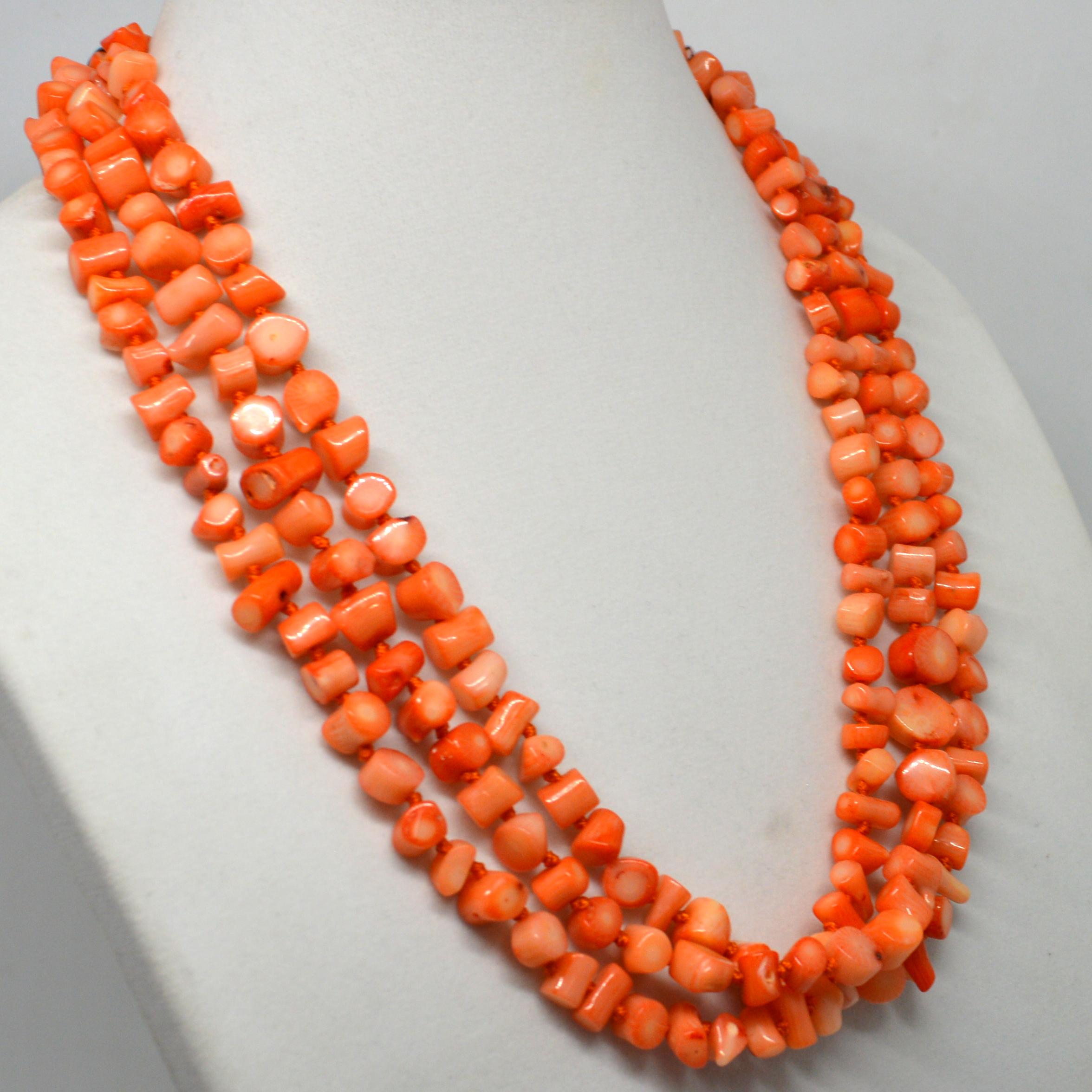 Bead Decadent Jewels Apricot Sea Bamboo Torsade Silver Necklace For Sale