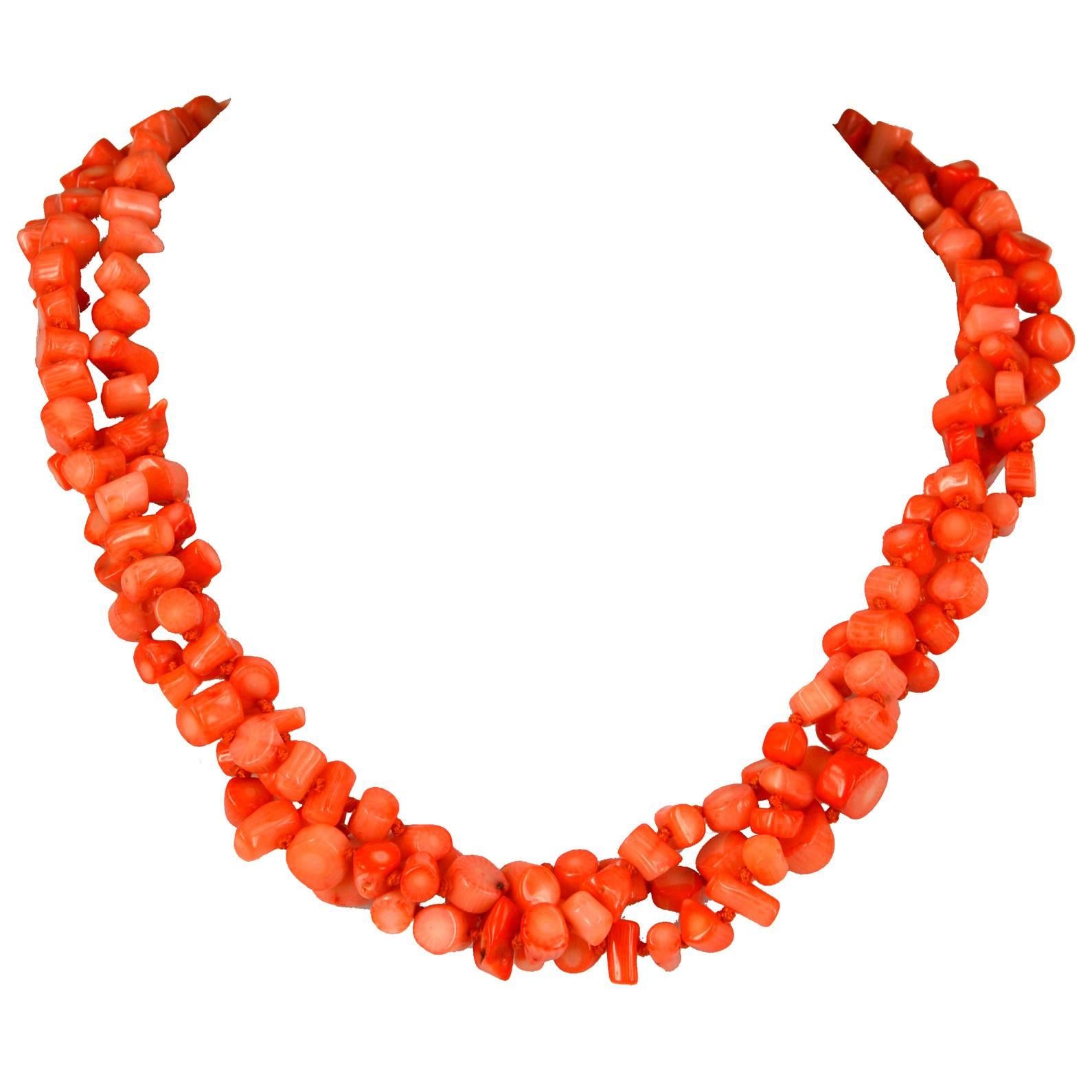 Decadent Jewels Apricot Sea Bamboo Torsade Silver Necklace