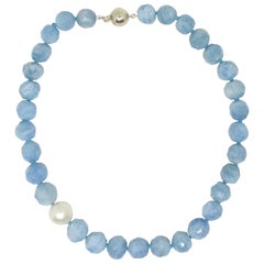 Decadent Jewels Aquamarine Australian South Sea Pearl Silver Necklace