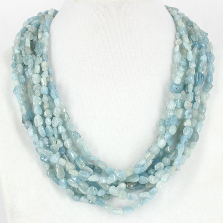 Decadent Jewels Aquamarine Multi Strand Sterling Silver Torsade