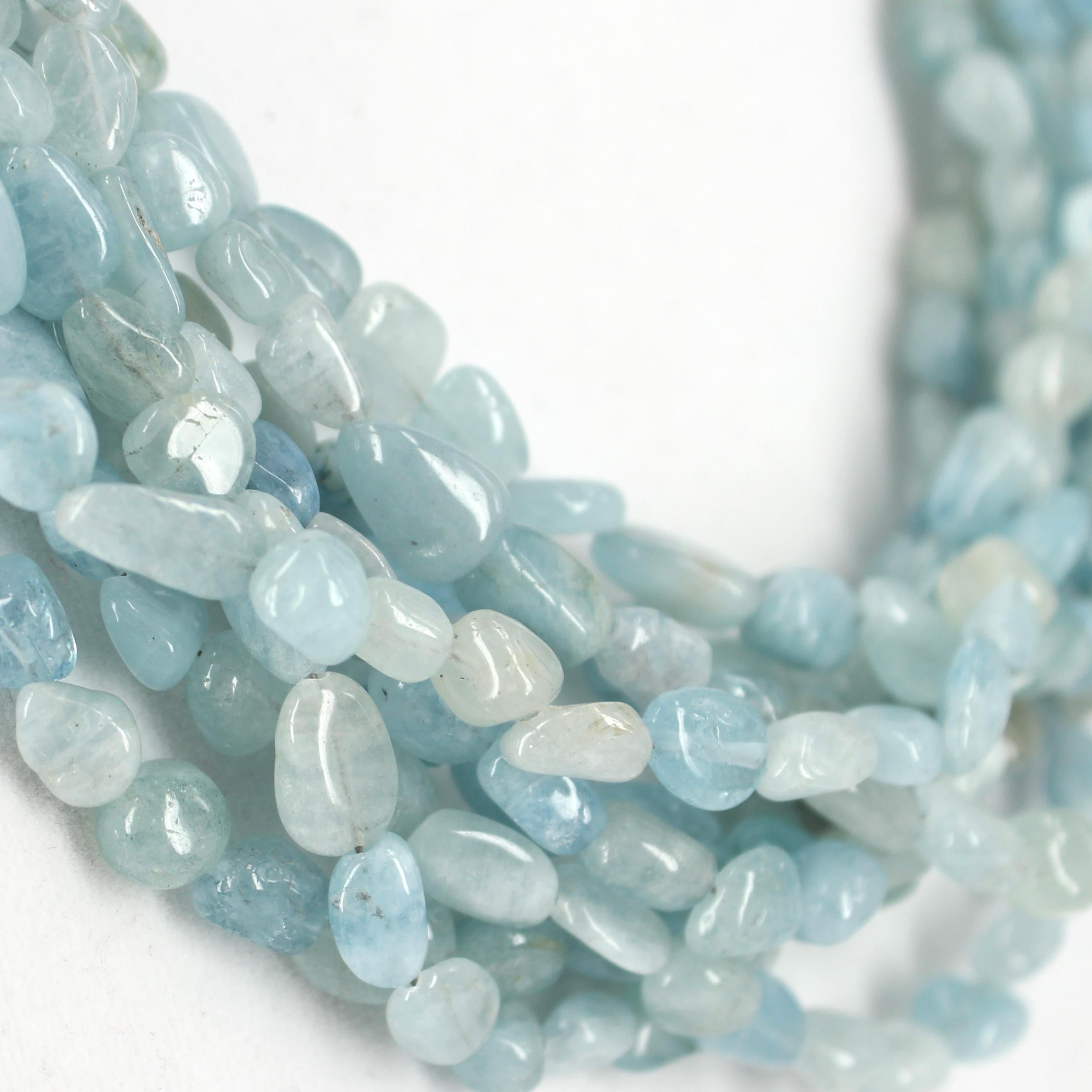 Modern Decadent Jewels Aquamarine Multi Strand Sterling Silver Torsade Necklace