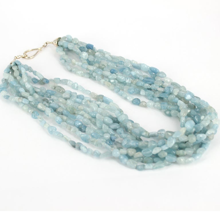 Decadent Jewels Aquamarine Multi Strand Sterling Silver Torsade