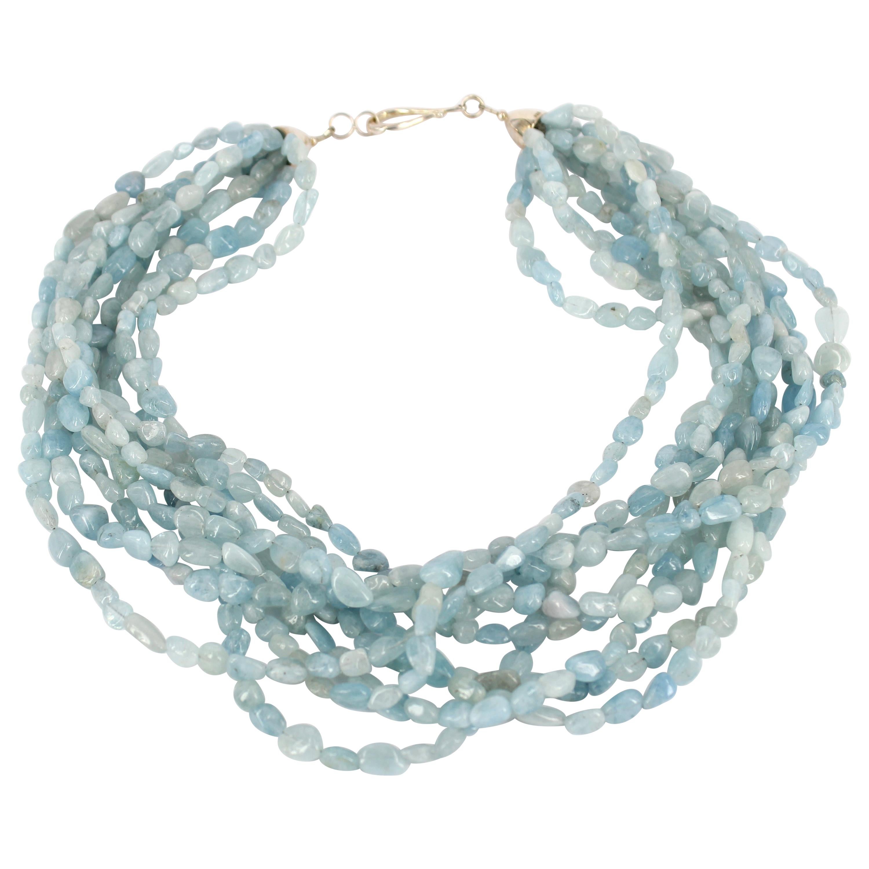 Decadent Jewels Aquamarine Multi Strand Sterling Silver Torsade Necklace