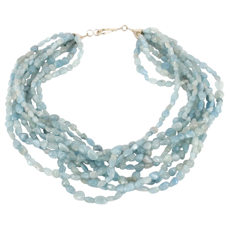 Decadent Jewels Aquamarine Multi Strand Sterling Silver Torsade