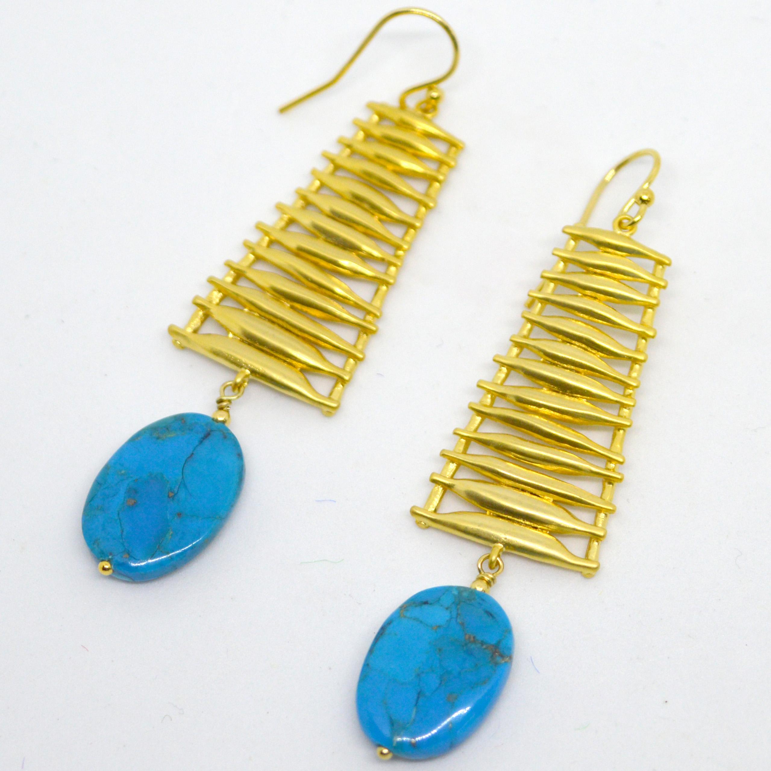 Modern Decadent Jewels Arazonia Turquoise Gold Ladder Earrings