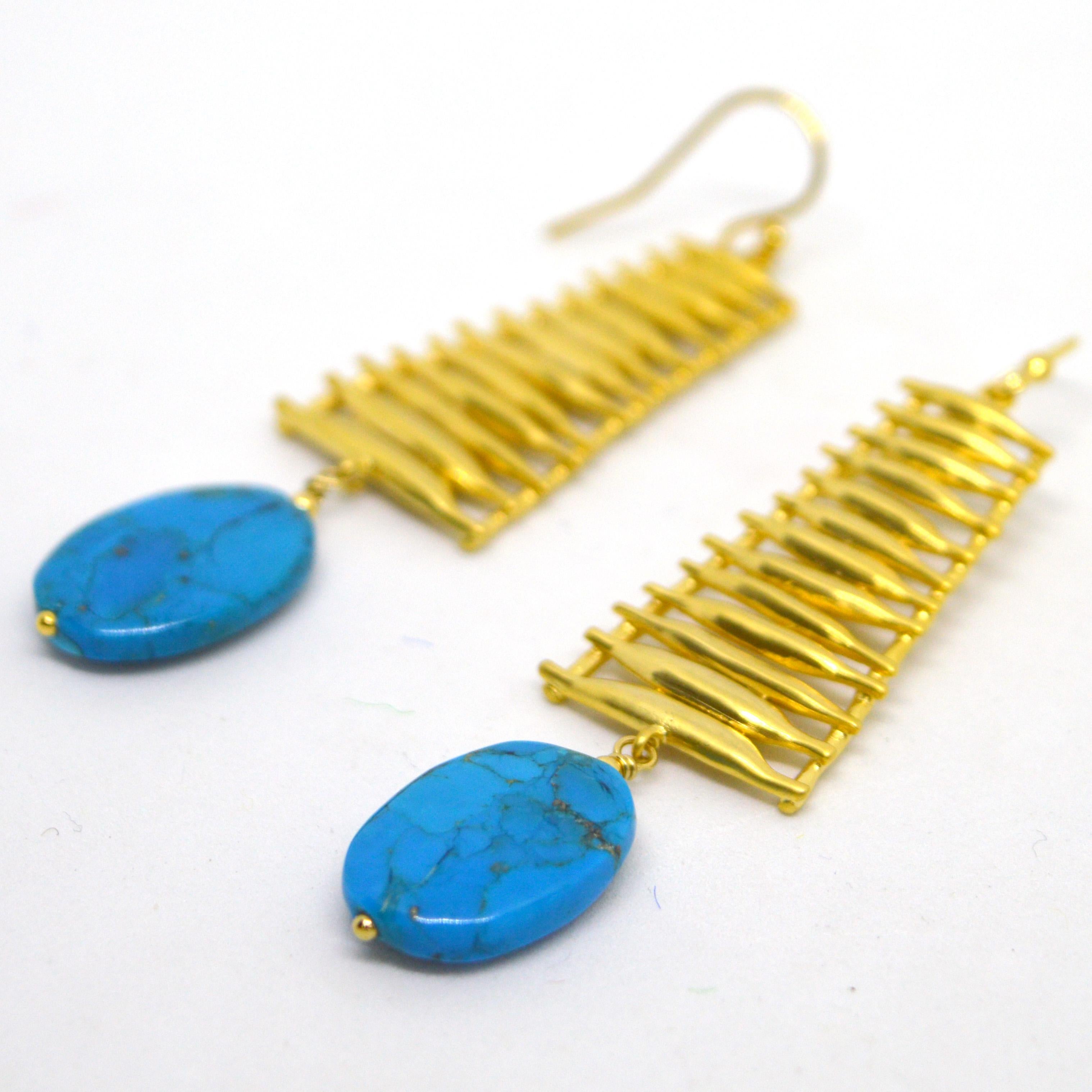 Decadent Jewels Arazonia Turquoise Gold Ladder Earrings In New Condition In Sydney, AU