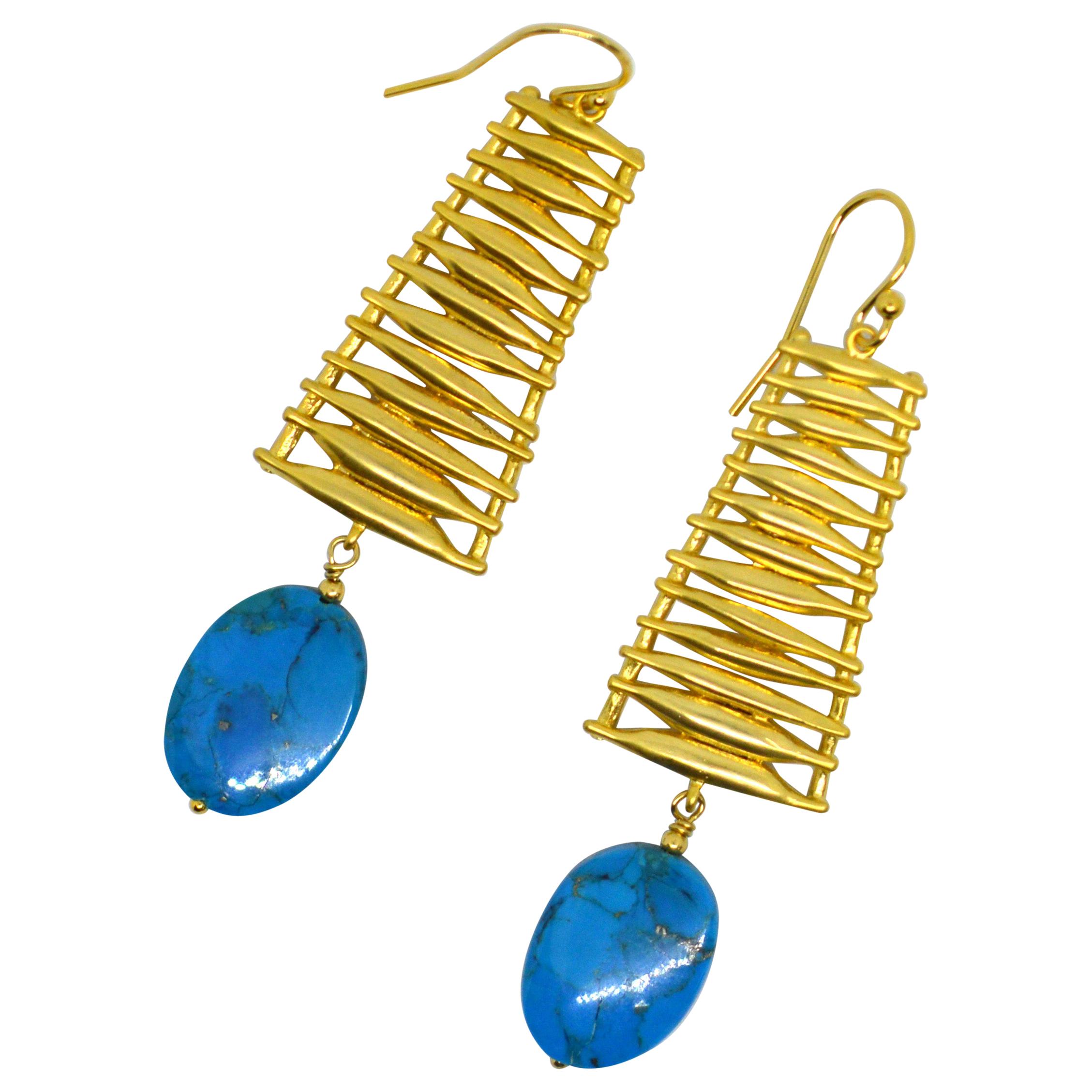 Decadent Jewels Arazonia Turquoise Gold Ladder Earrings