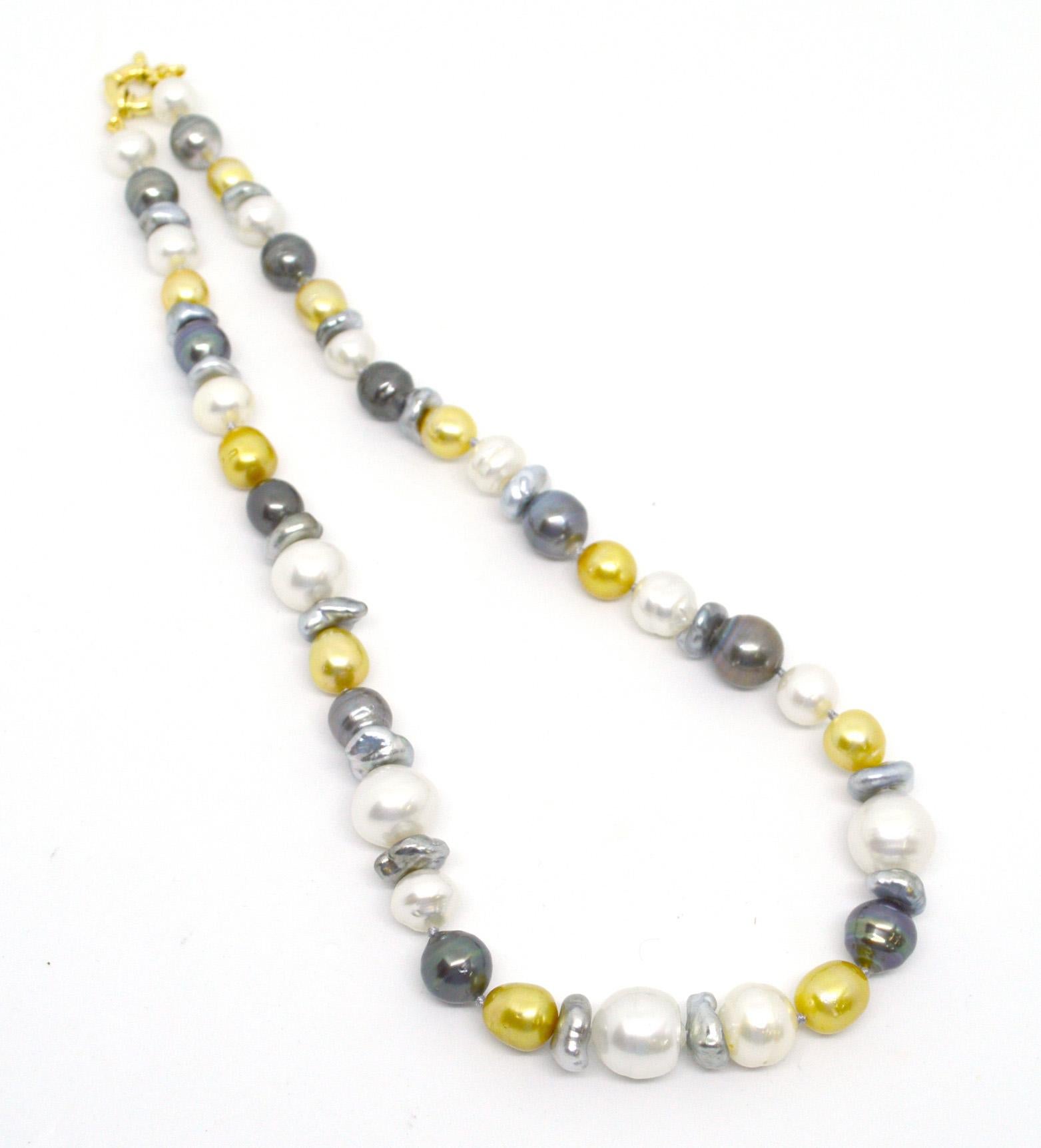 Bead Decadent Jewels Baroque Australian South Sea & Tahitian Pearl 14k Gold Necklace For Sale