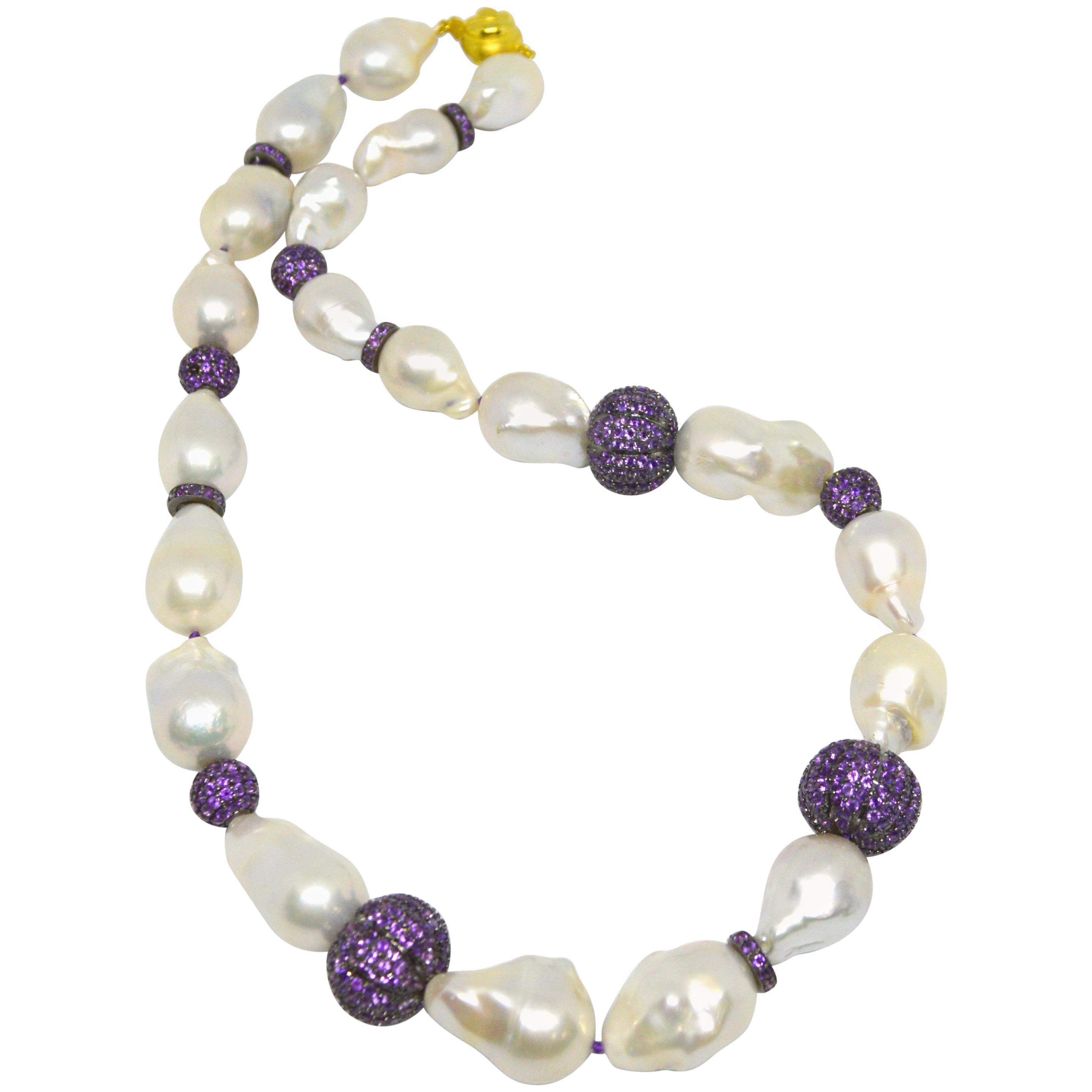 Decadent Jewels Baroque Pearl Pave Amethyst Silver Necklace