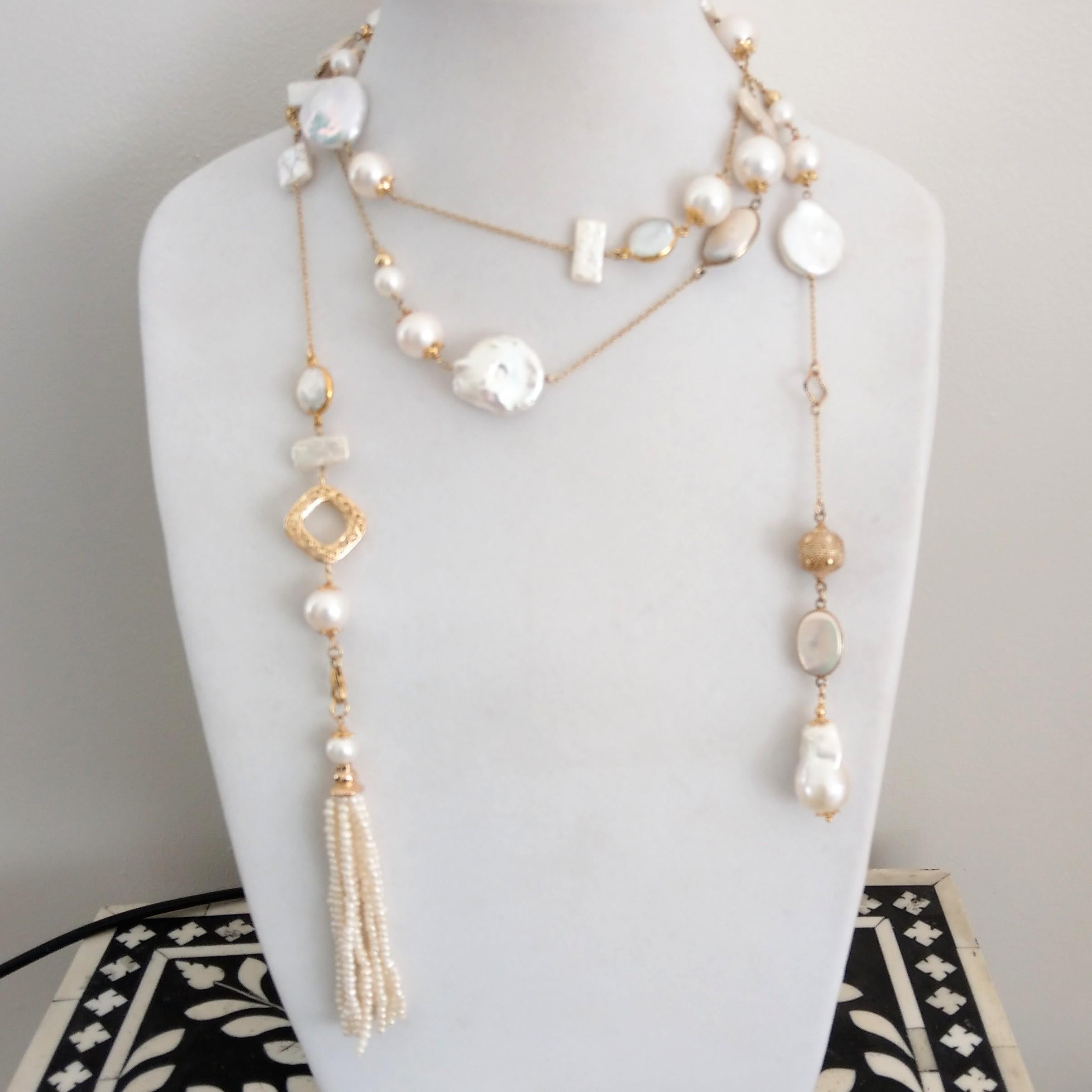 Bead Decadent Jewels Baroque Pearl Gold Chain Lariat Multi Style Tassel Necklace