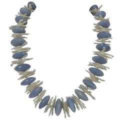 Decadent Jewels Blue Chalcedony Pearl Silver Necklace