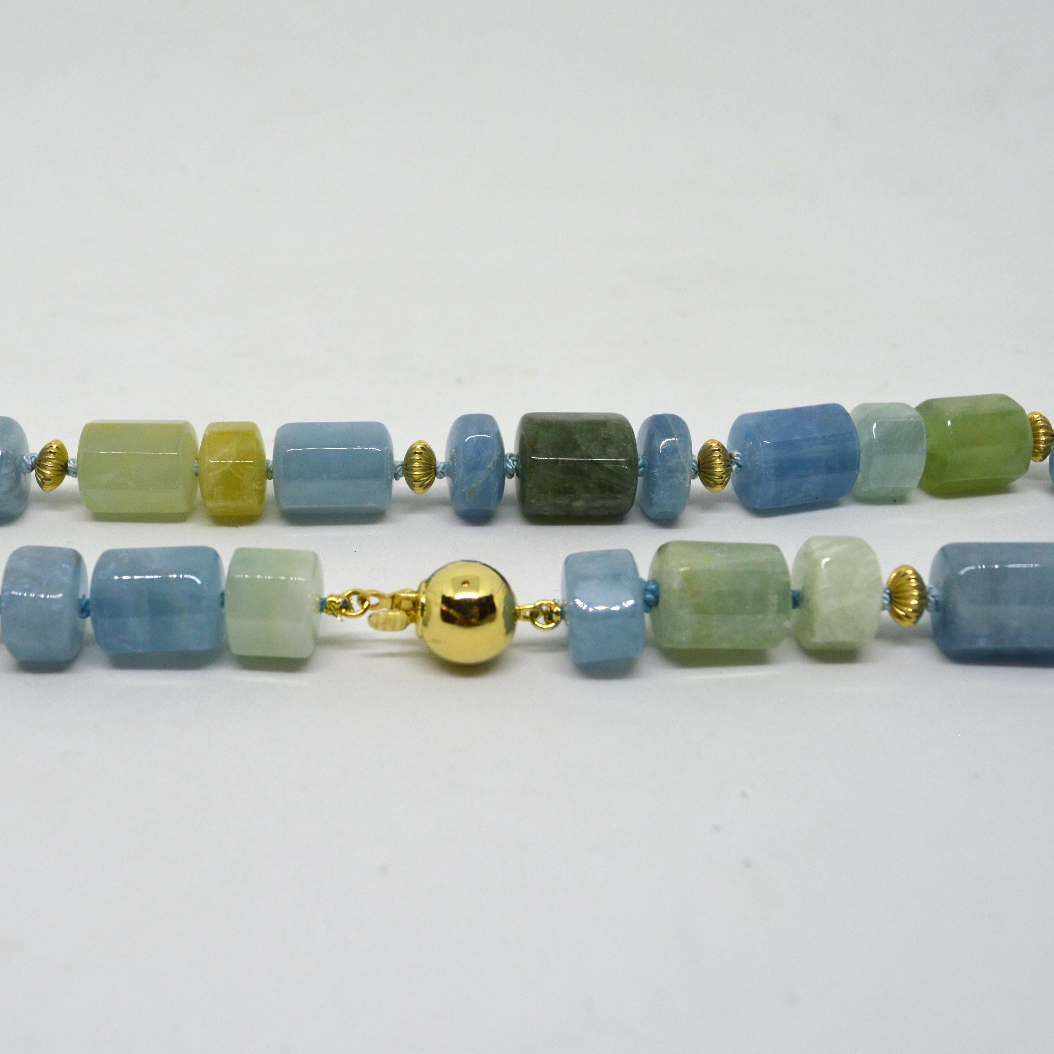 Bead Decadent Jewels Blue Green Aquamarine Gold Necklace For Sale