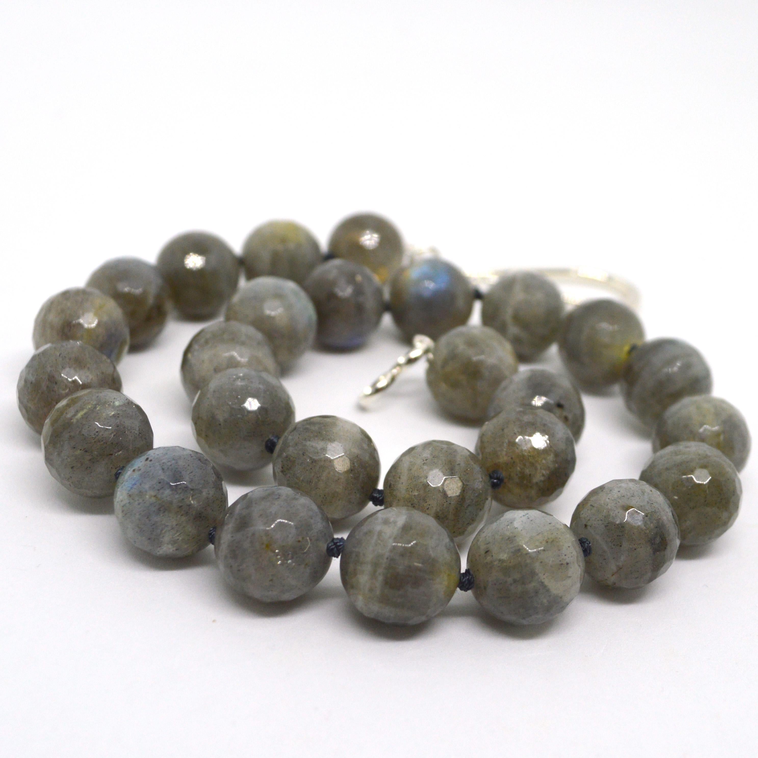 Flashes of blue abound in these high grade 14mm faceted round Labradorite beads.
Finished necklace measures 48cm  18.9inches


