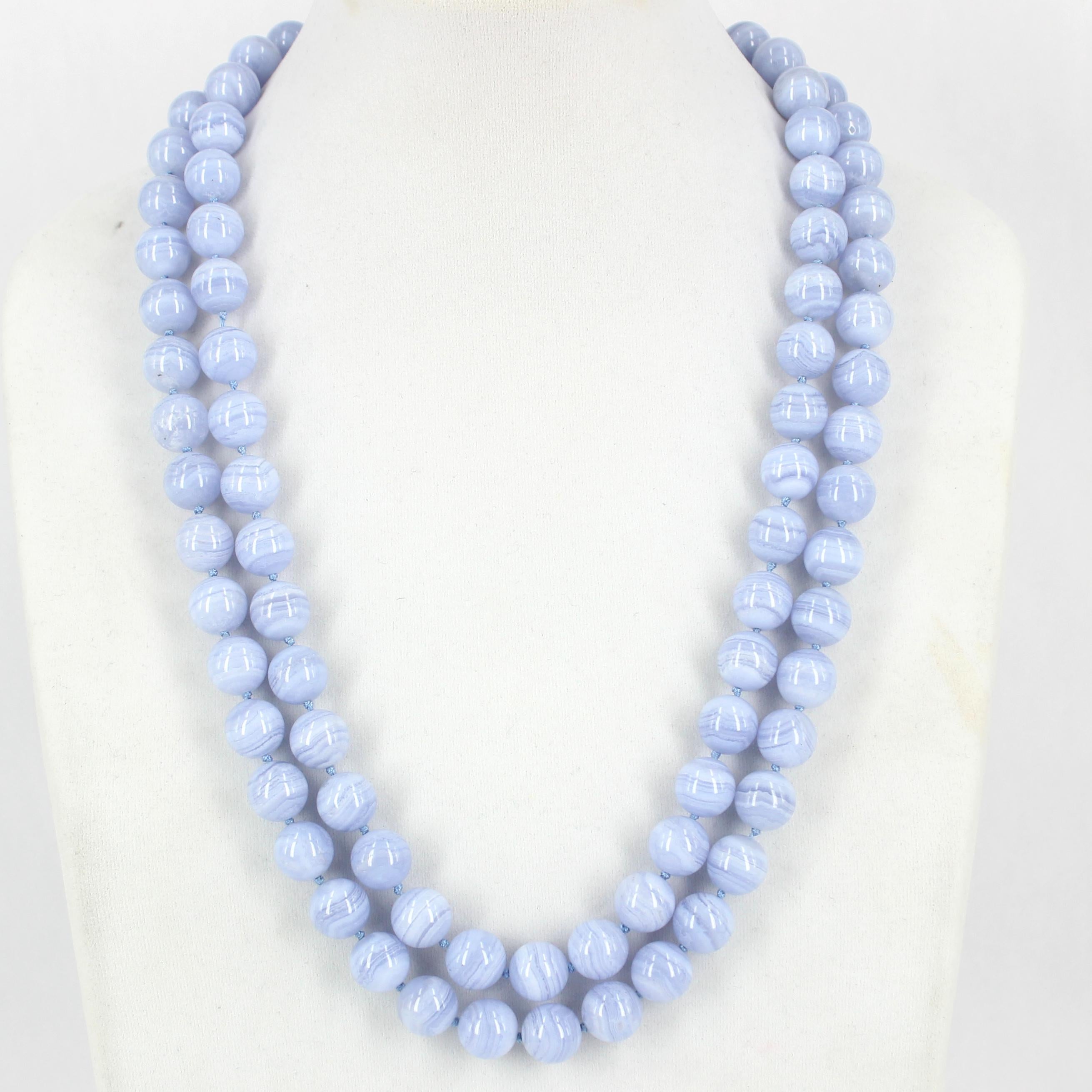 Modern Decadent Jewels Blue Lace Agate Double Strand Sterling Silver Necklace
