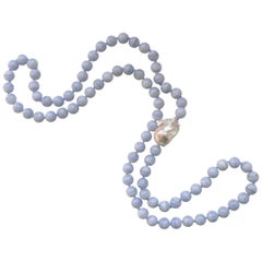 Decadent Jewels Blue Lace Agate with a large Baroque Pearl matinee Necklace