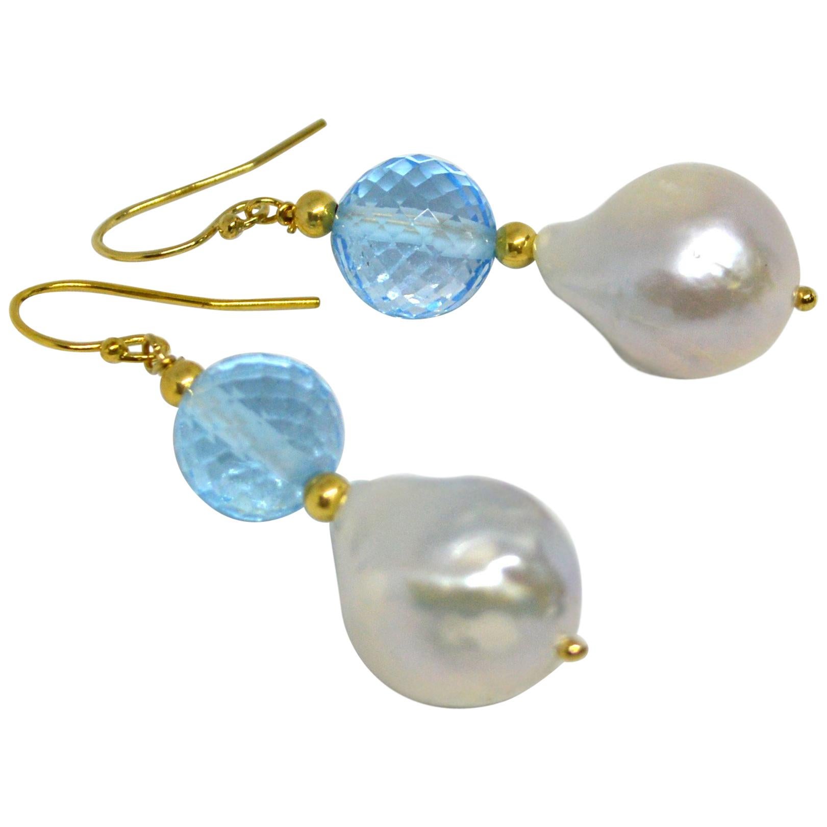 Decadent Jewels Blue Topaz Baroque Pearl Gold Earrings