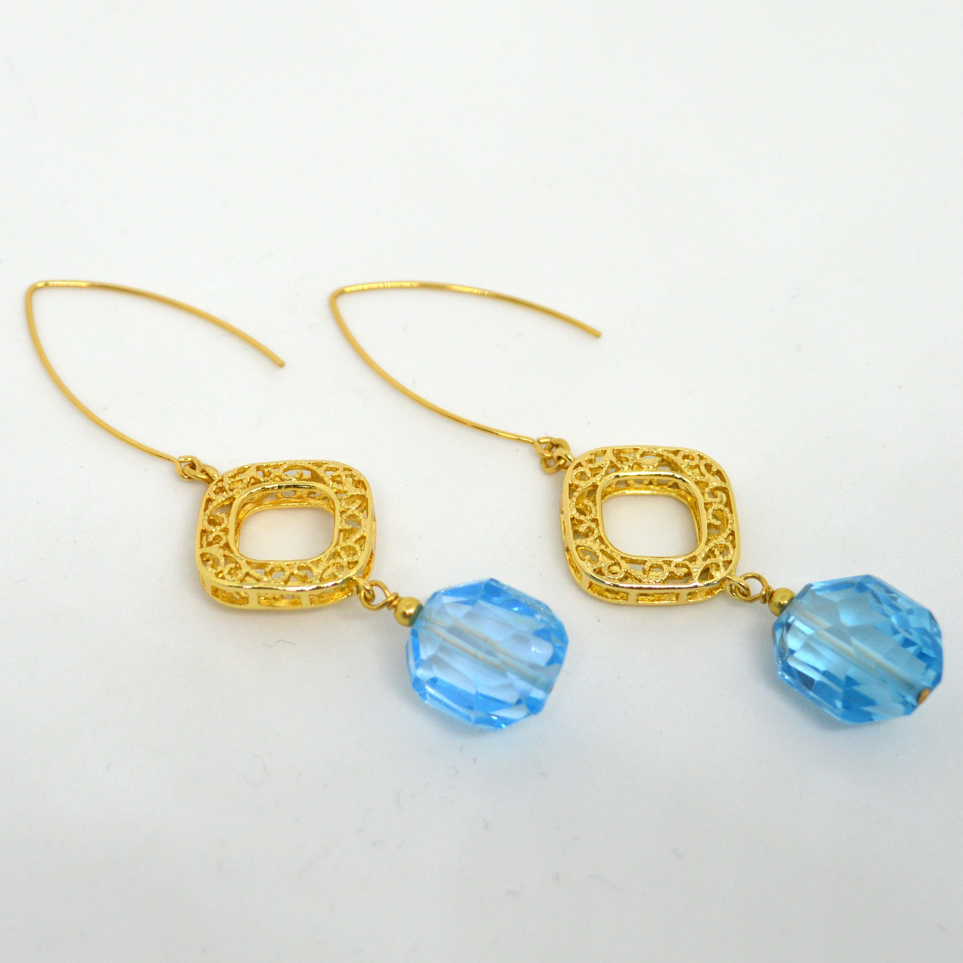 Bead Decadent Jewels Blue Topaz Dangle Earrings For Sale