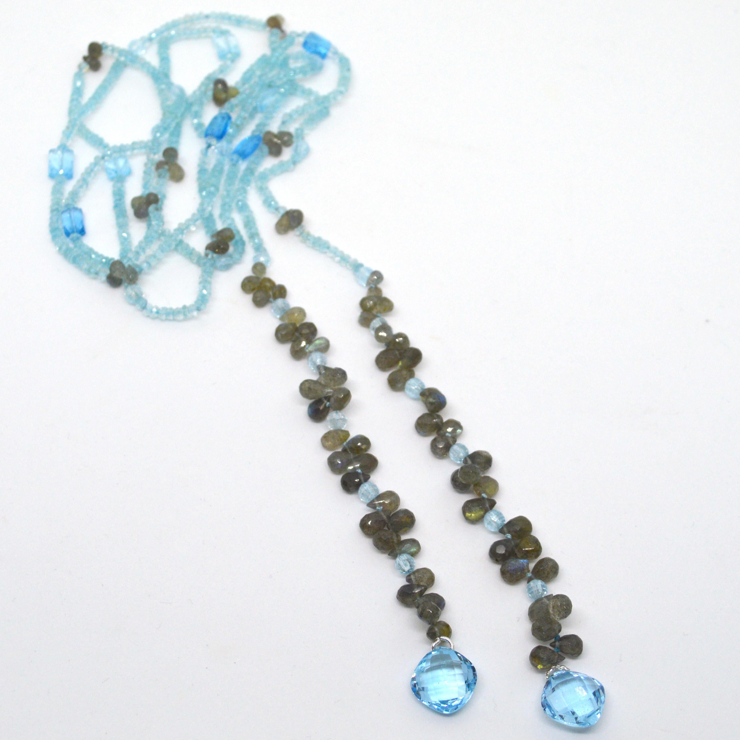 Artisan Decadent Jewels Blue Topaz Labradorite Lariat Necklace For Sale