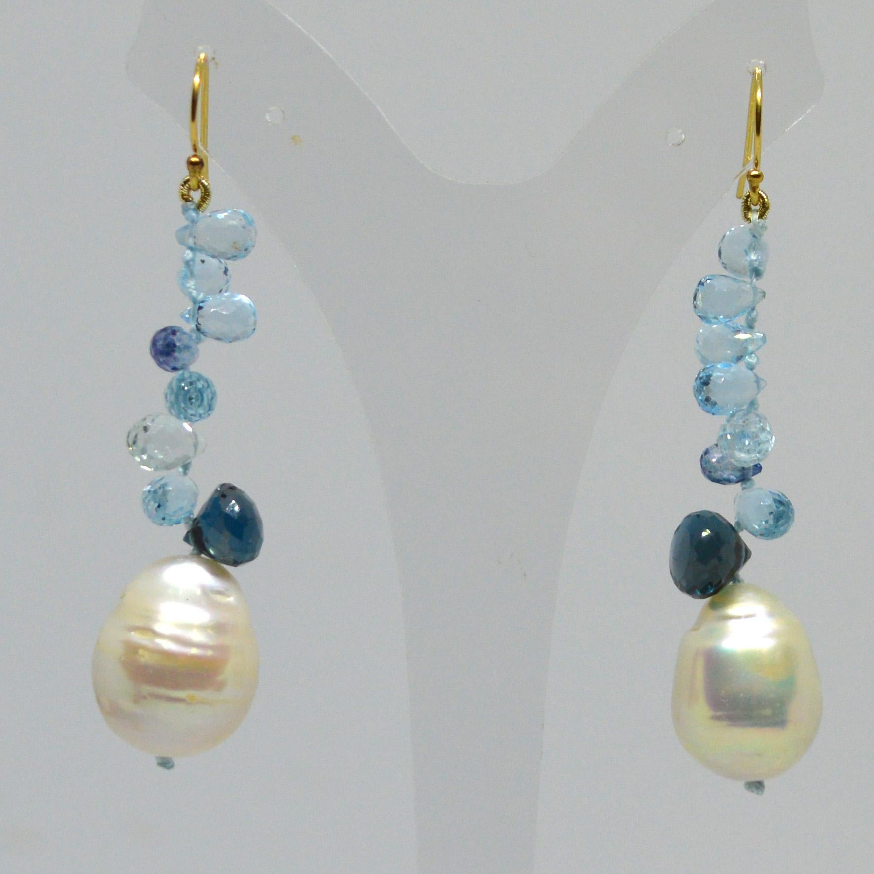 Modern Decadent Jewels Blue Topaz London Blue Topaz Pearl Gold Earrings