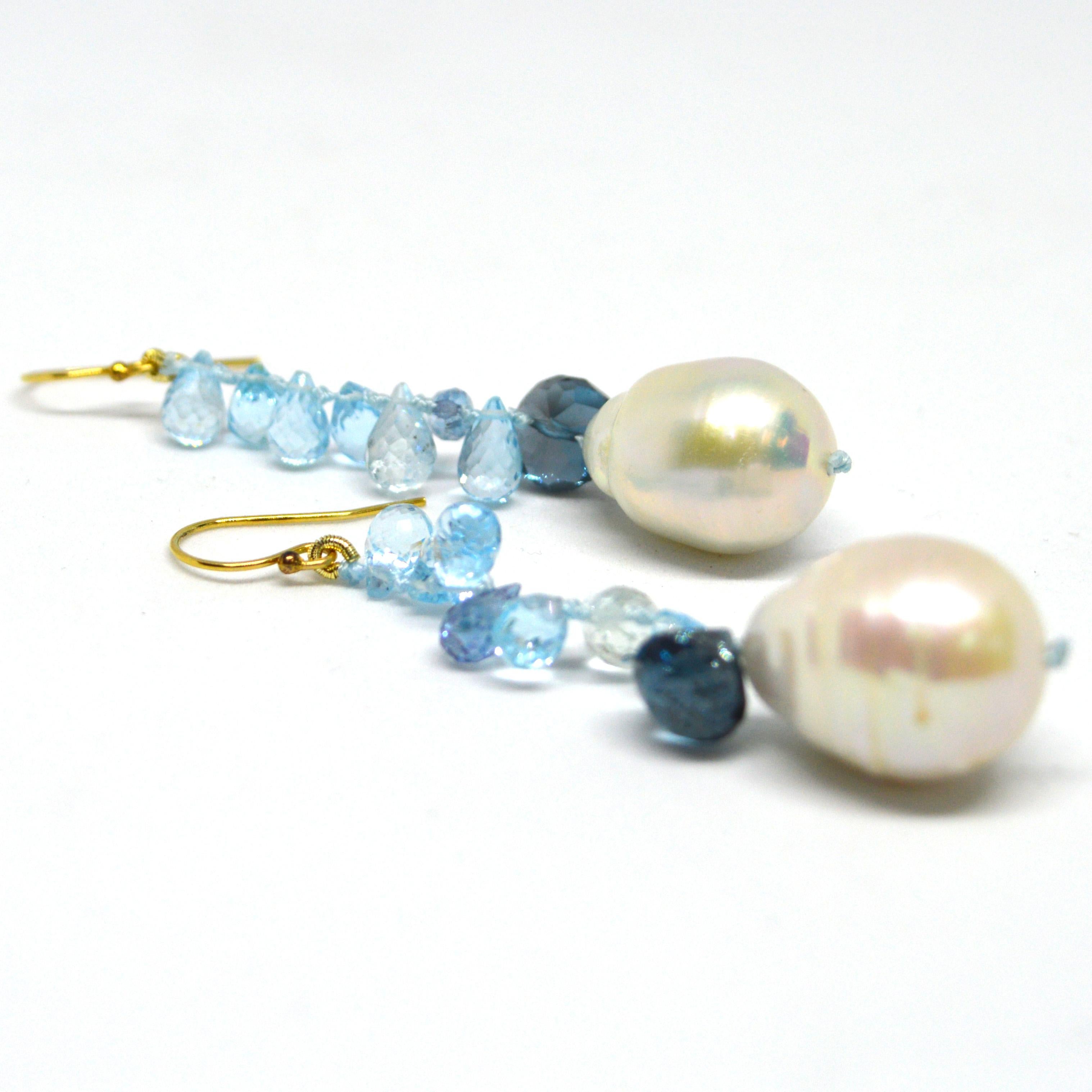 Women's Decadent Jewels Blue Topaz London Blue Topaz Pearl Gold Earrings