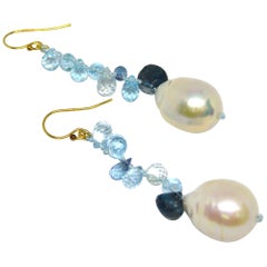 Decadent Jewels Blue Topaz London Blue Topaz Pearl Gold Earrings Decadent Jewels Blue Topaz London Blue Topaz Pearl Gold Earrings