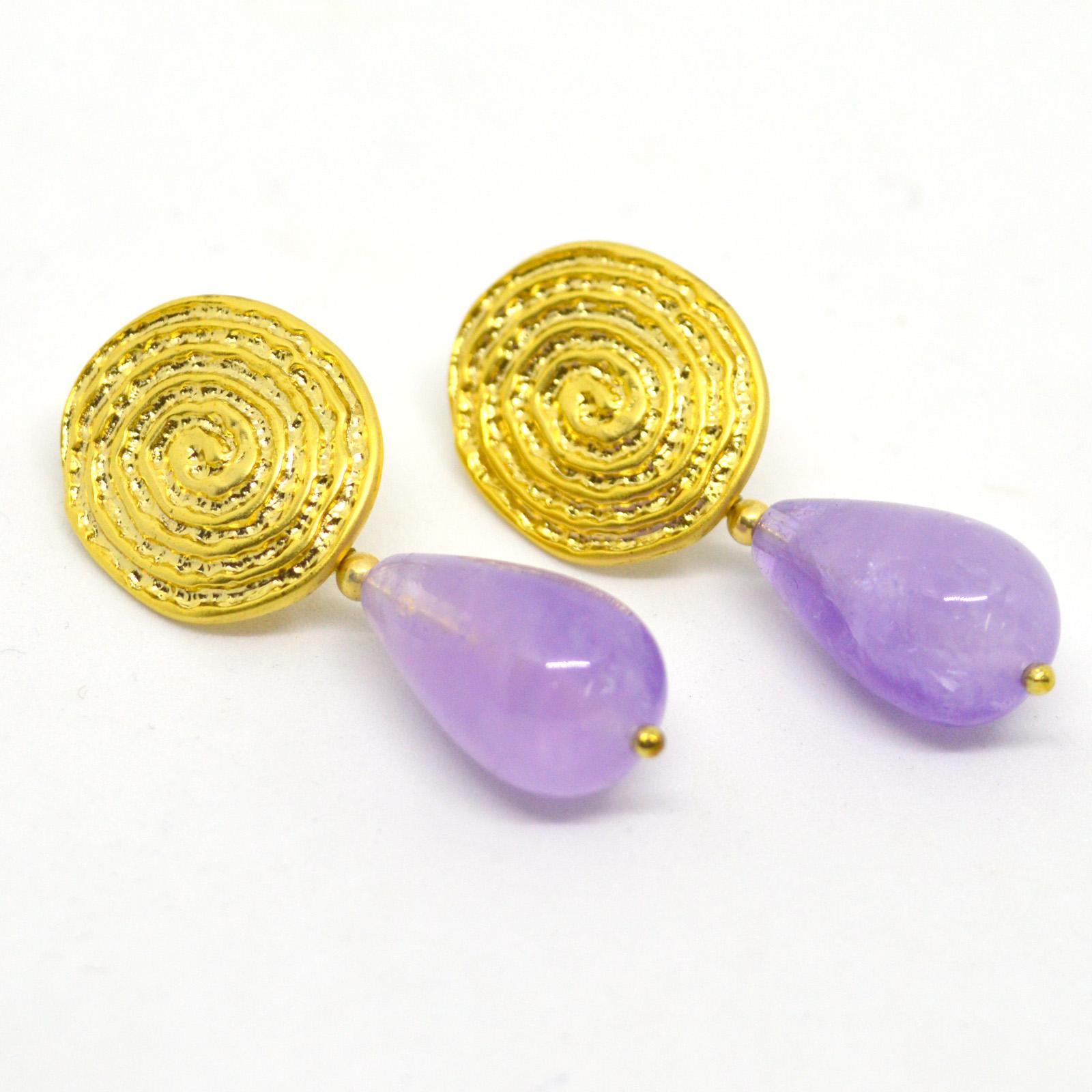 Modern Decadent Jewels Cape Amethyst Coil Gold Stud Earrings