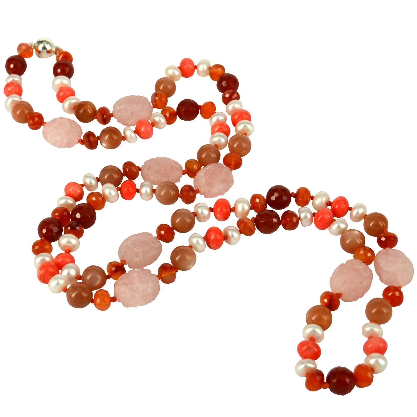 Decadent Jewels Carnelian Pink Moonstone Pearl Rose Quartz Silver ...